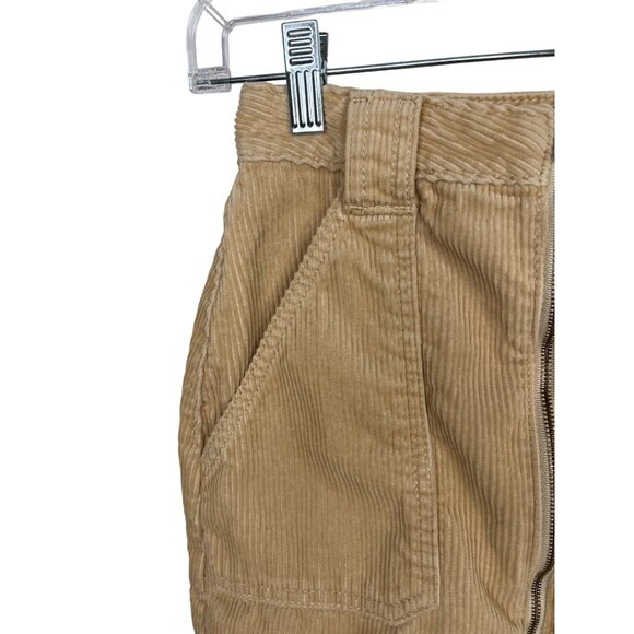 Hollister XS Camel Corduroy High Rise Mini Skirt Zip Front Pockets - Picture 5 of 12